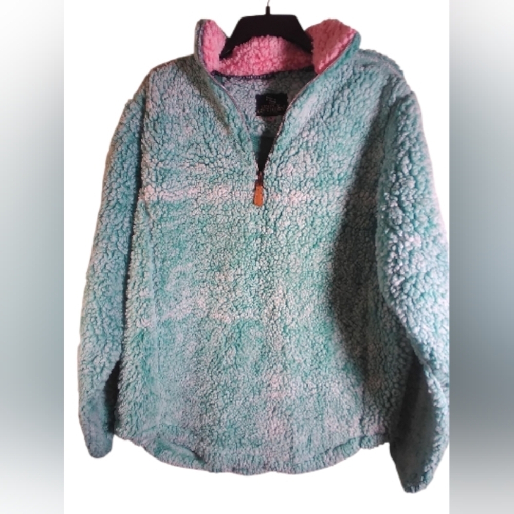 Simply Southern Cozy Green White Mix  and Pink Sherpa Pullover 1/2 Zip Size M